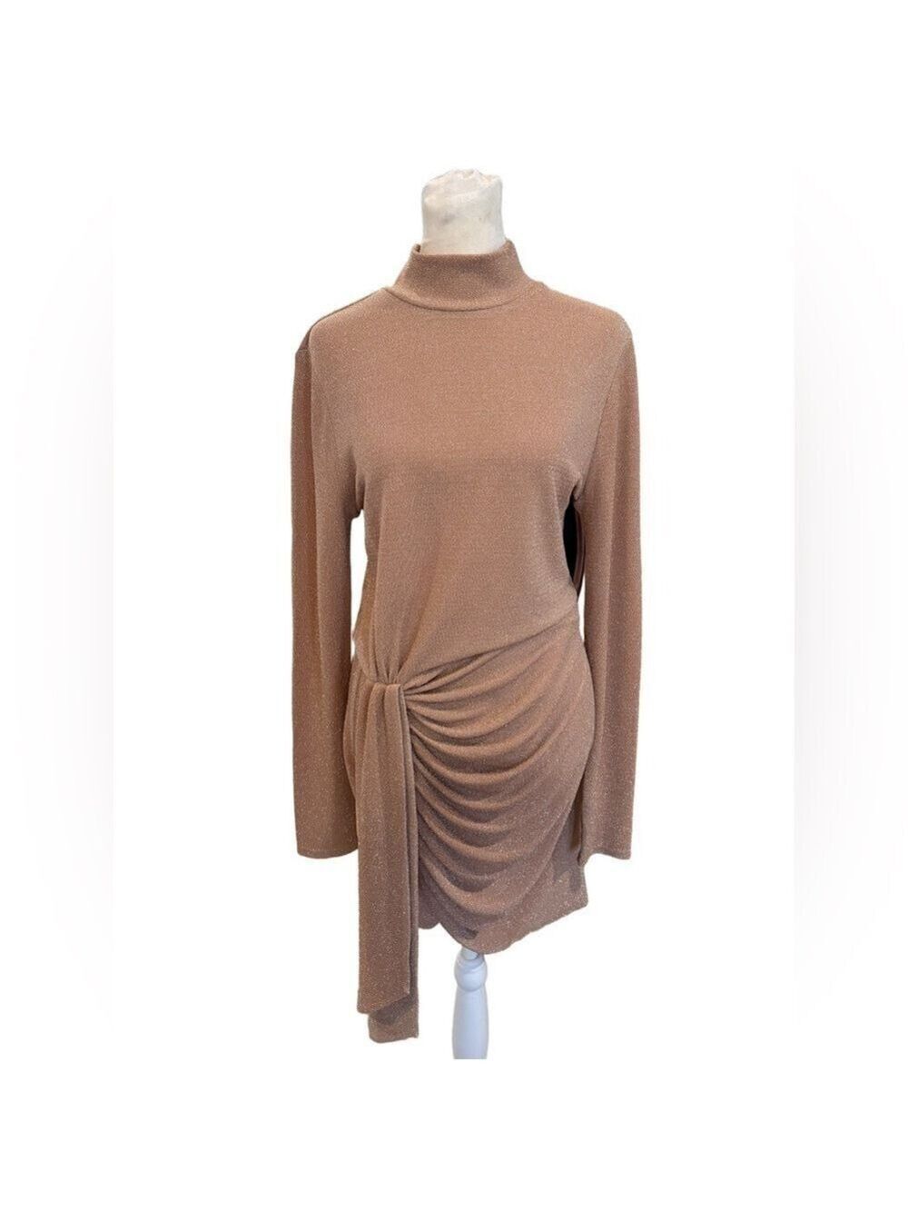 Reformation Paprika L mock neck special occasion dress. Pink metallic sparkle